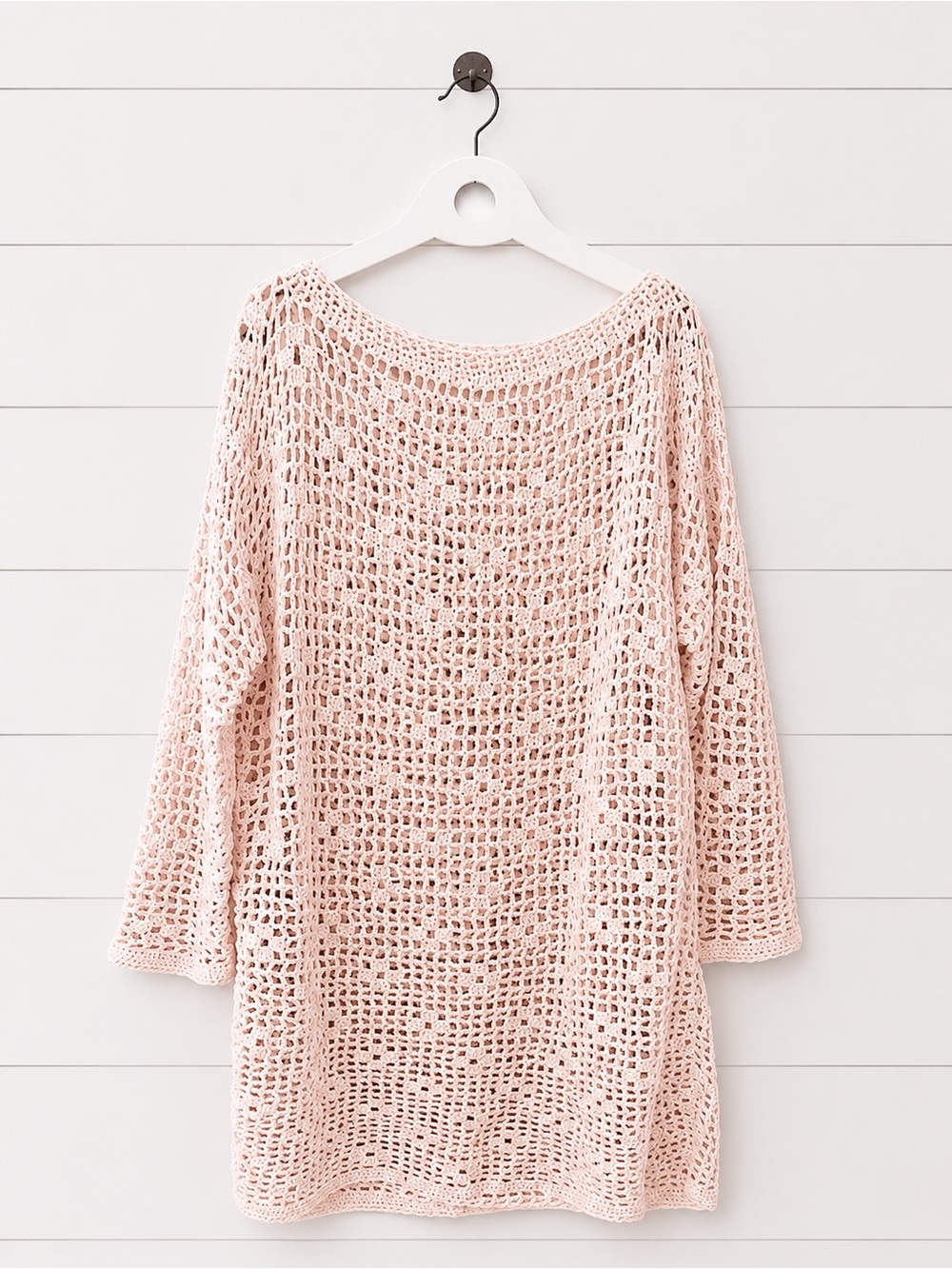 Women’s Crochet Beach Cover-Up Tunic in Blush Pink